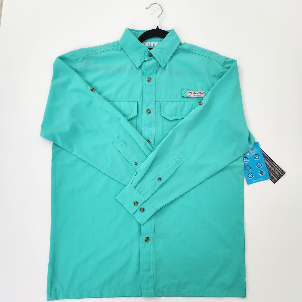 NWT Bimini Bay Outfitters Mens long sleeve Fishing Shirt Green UPF 40 ‎ size S
